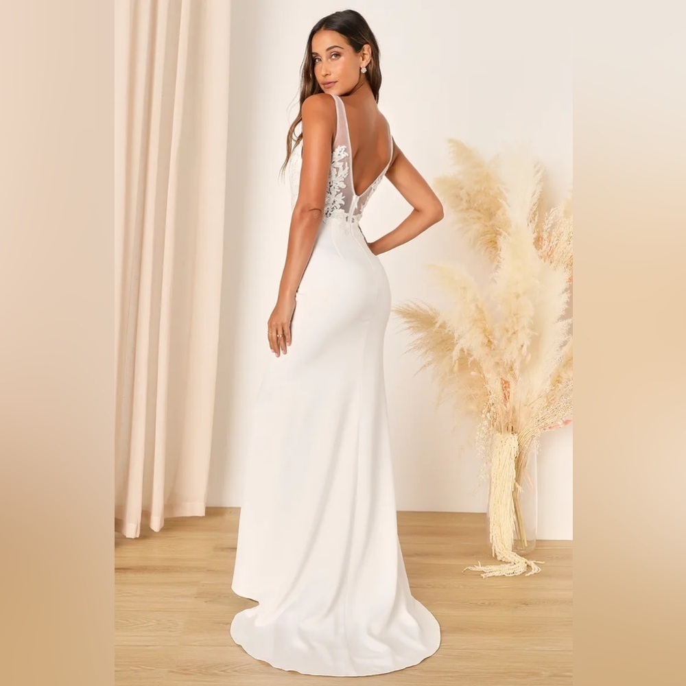 Lulus Precious Promise White Satin Embroidered Lace
Mermaid Maxi Dress - Picture 3 of 8